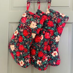 Set of 3 Handmade Christmas Stockings Repurposed Quilted Red Green Cream 17 Inch